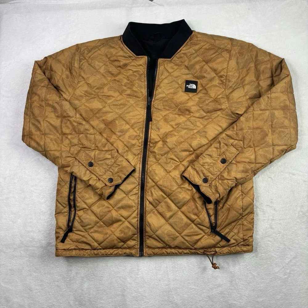 North Face Jester Reversible Quilted Brown Black Long Sleeve Full Zip Jacket LG
